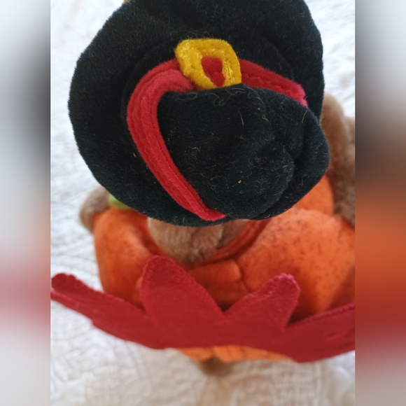 Large Vtg 90s Plush Animatronics Pilgrim Turkey In Pumpkin...